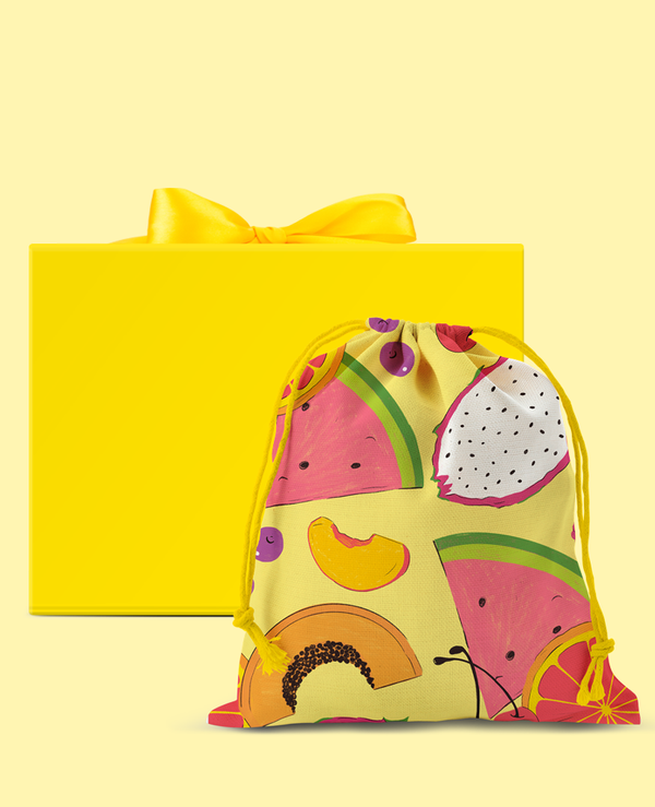 Gift Box, Drawstring Bag + Card